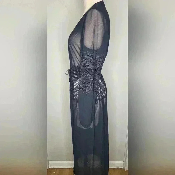 La Senza Long Black Maxi Lace Robe Sleep Size Small Medium - Picture 8 of 12